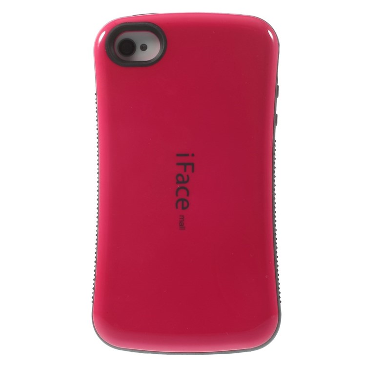 IFACE MALL Anti-slip Glossy PC + TPU Hybrid Cover for iPhone 4 s 4 - Red-2