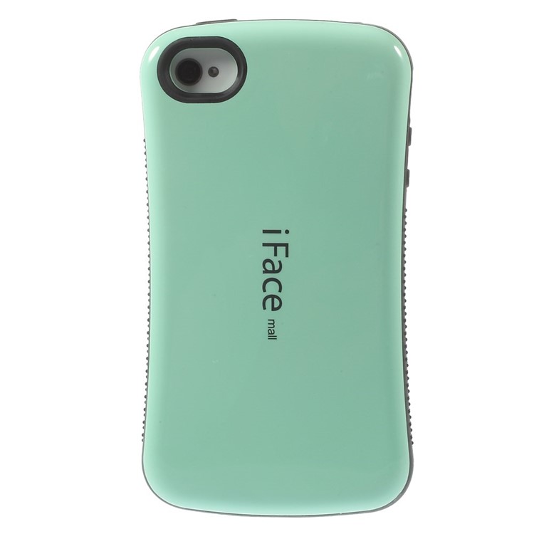 IFACE MALL Anti-slip Glossy PC + TPU Hybrid Case Shell for iPhone 4 s 4 - Cyan-2