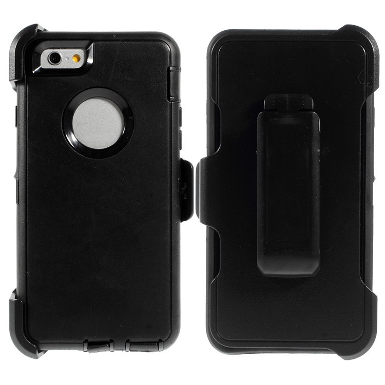 Shockproof PC + TPU Hybrid Case w/ Swivel Belt Clip Stand for iPhone 6s 6 - Black-1