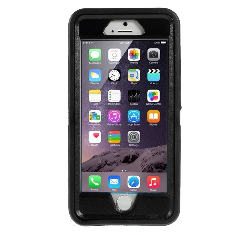 Shockproof PC + TPU Hybrid Case w/ Swivel Belt Clip Stand for iPhone 6s 6 - Black-3