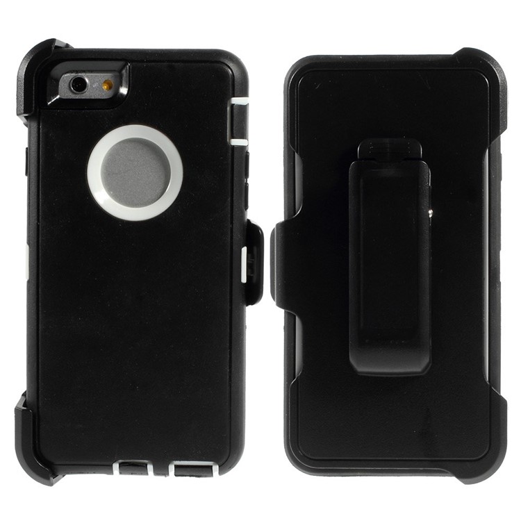Shockproof PC + TPU Hybrid Case w/ Swivel Belt Clip Stand for iPhone 6s 6 - White / Black-1