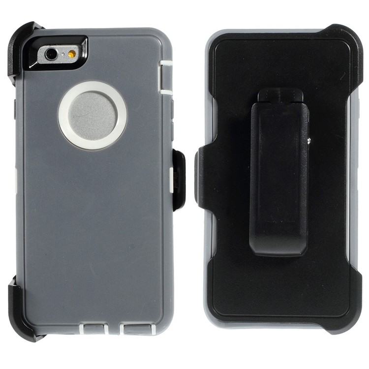 Shockproof PC + TPU Hybrid Cover w/ Swivel Belt Clip Stand for iPhone 6s 6 - Light Grey-1