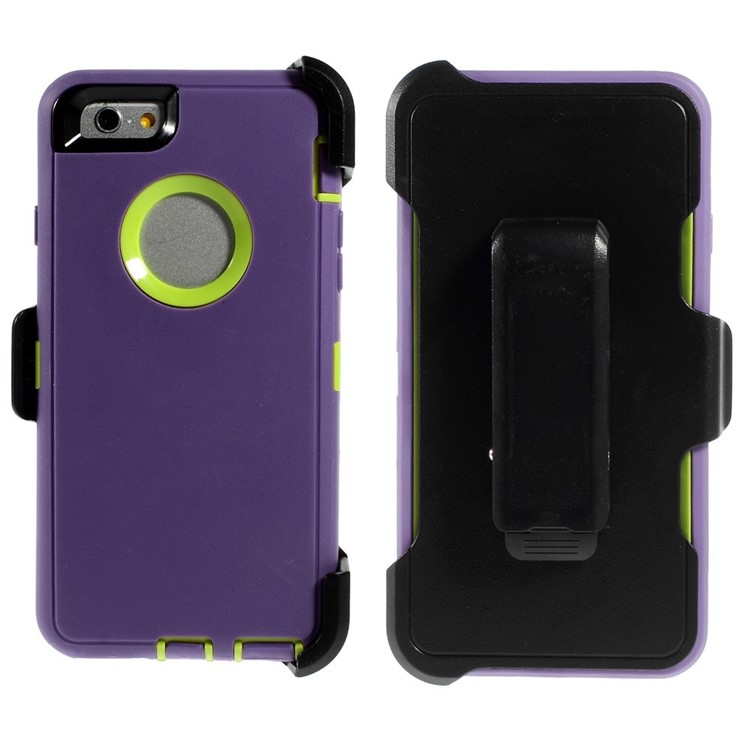Shockproof PC + TPU Hybrid Case Shell w/ Swivel Belt Clip Stand for iPhone 6s 6 - Green / Purple-1