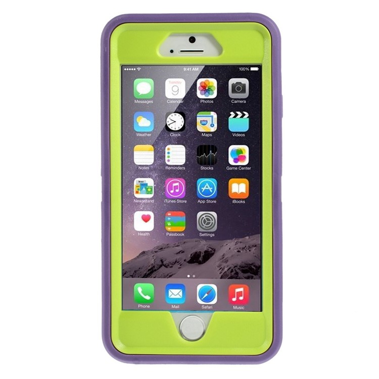 Shockproof PC + TPU Hybrid Case Shell w/ Swivel Belt Clip Stand for iPhone 6s 6 - Green / Purple-2