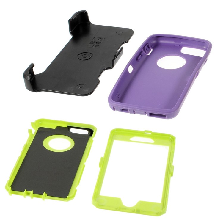 Shockproof PC + TPU Hybrid Case Shell w/ Swivel Belt Clip Stand for iPhone 6s 6 - Green / Purple-6
