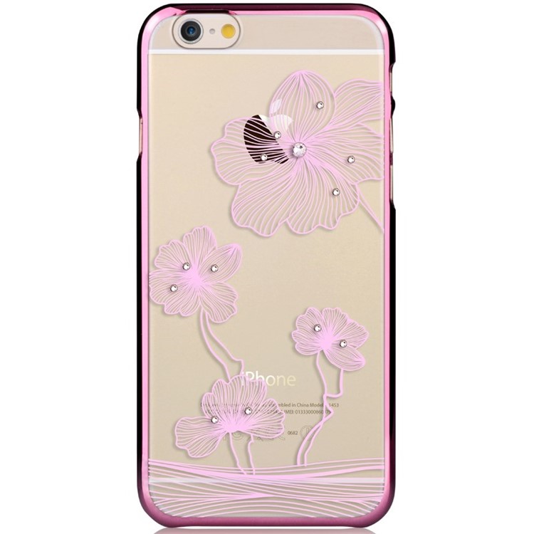 Pink COMMA Flower Design Transparent Hard Cover for iPhone 6 6s 4.7 Inch-1