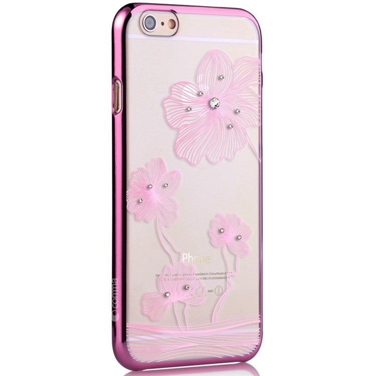 Pink COMMA Flower Design Transparent Hard Cover for iPhone 6 6s 4.7 Inch-2