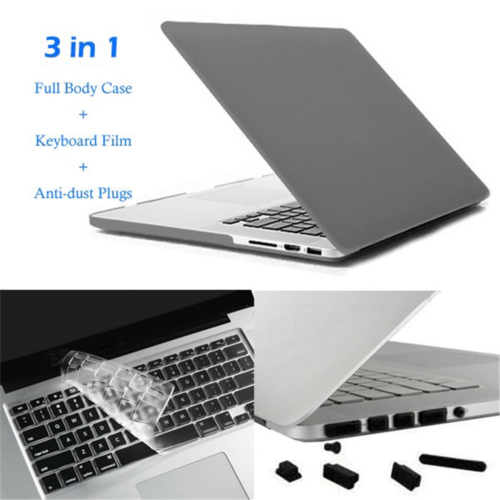 ENKAY Matte PC Full Body Case + Keyboard Film + Anti-dust Plugs for MacBook Pro 13.3" Retina A1425 - Grey-5