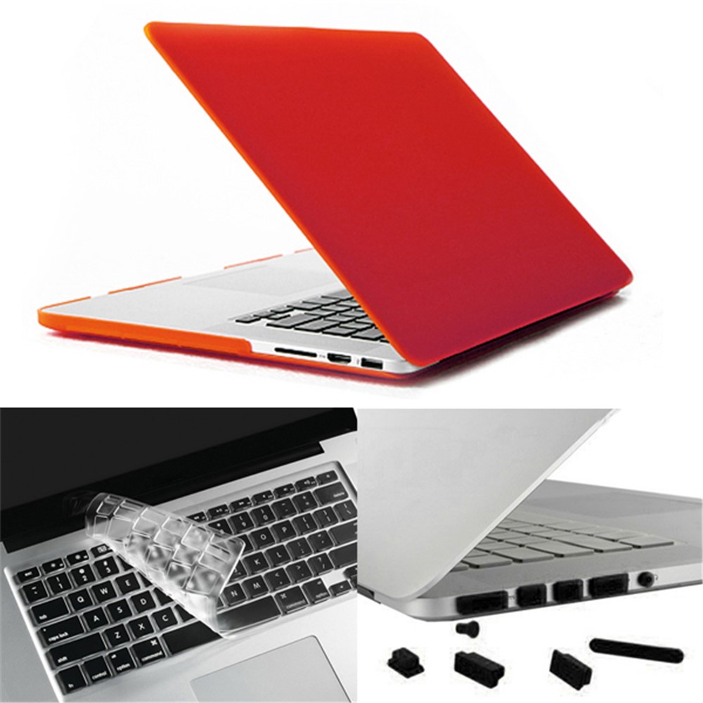 ENKAY Matte PC Full Body Cover + Keyboard Film + Anti-dust Plugs for MacBook Pro 13.3" Retina A1425 - Red-1