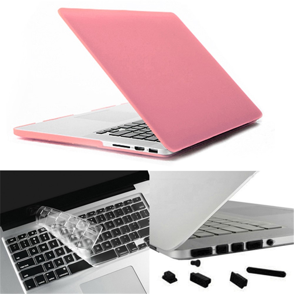 ENKAY Matte PC Full Body Cover + Keyboard Film + Anti-dust Plugs for MacBook Pro 13.3" Retina A1425 - Pink-1