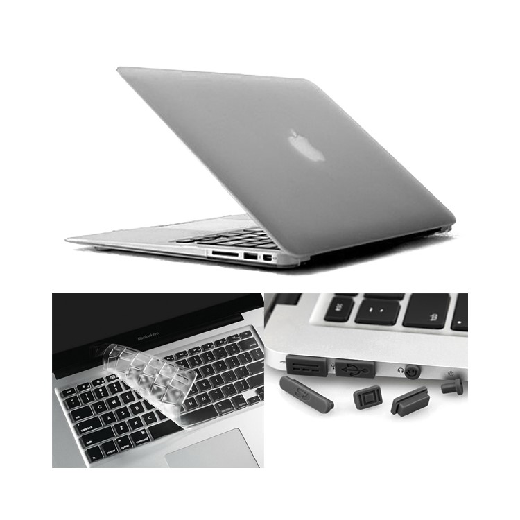 ENKAY Matte Plastic Front & Back Cover for Macbook Air 13.3 Inch w/ TPU Key Board Protector + Anti-dust Plugs - Transparent-1