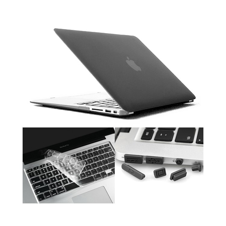 ENKAY Matte Plastic Front & Back Cover for Macbook Air 13.3 Inch w/ TPU Key Board Protector + Anti-dust Plugs - Grey-1