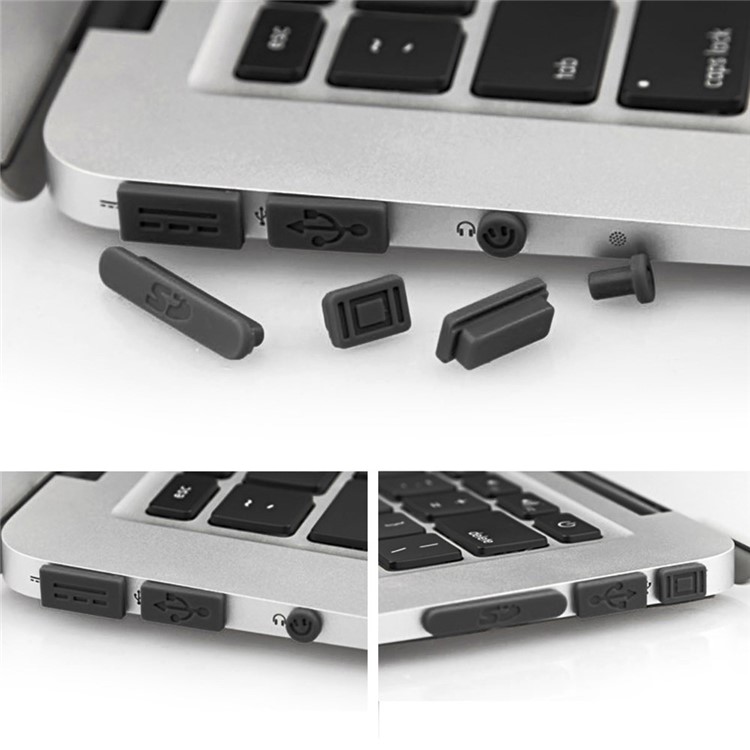 ENKAY Matte Plastic Front & Back Cover for Macbook Air 13.3 Inch w/ TPU Key Board Protector + Anti-dust Plugs - Grey-5