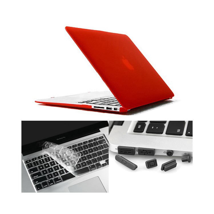 ENKAY Matte Plastic Front & Back Cover for Macbook Air 13.3 Inch w/ TPU Key Board Protector + Anti-dust Plugs - Red-1