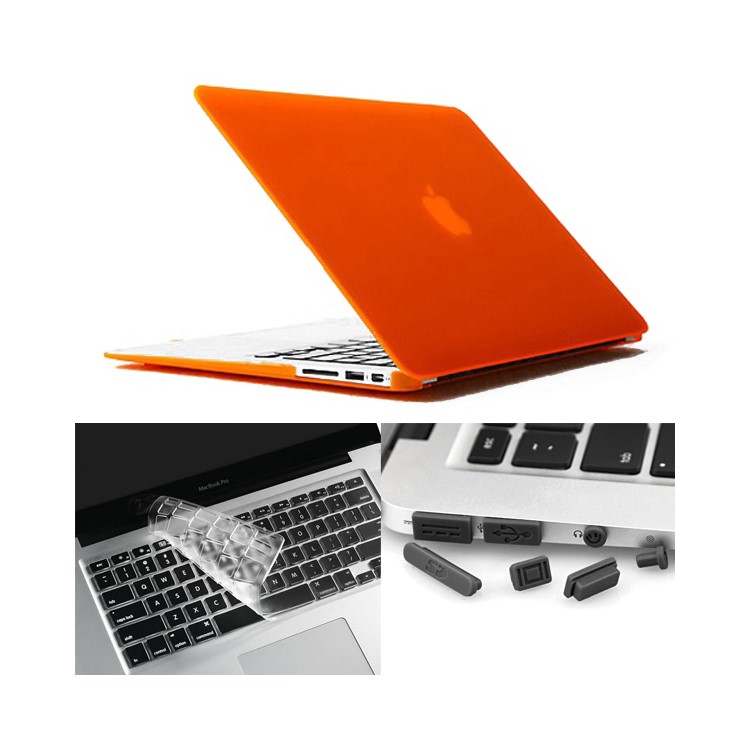ENKAY Matte Plastic Front & Back Cover for Macbook Air 13.3 Inch w/ TPU Key Board Protector + Anti-dust Plugs - Orange-1