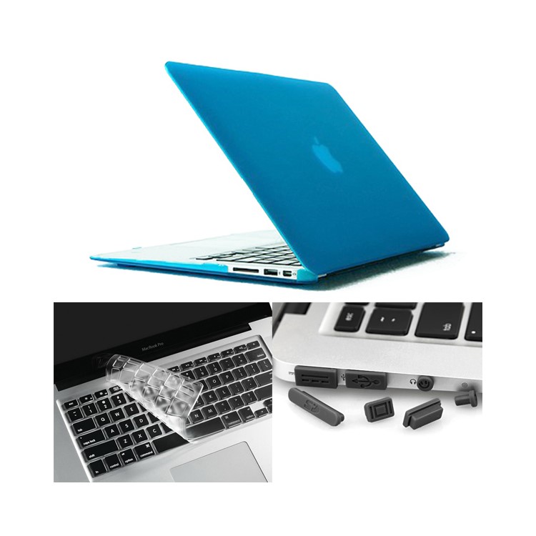 ENKAY Matte Plastic Front & Back Cover for Macbook Air 13.3 Inch w/ TPU Key Board Protector + Anti-dust Plugs - Light Blue-1