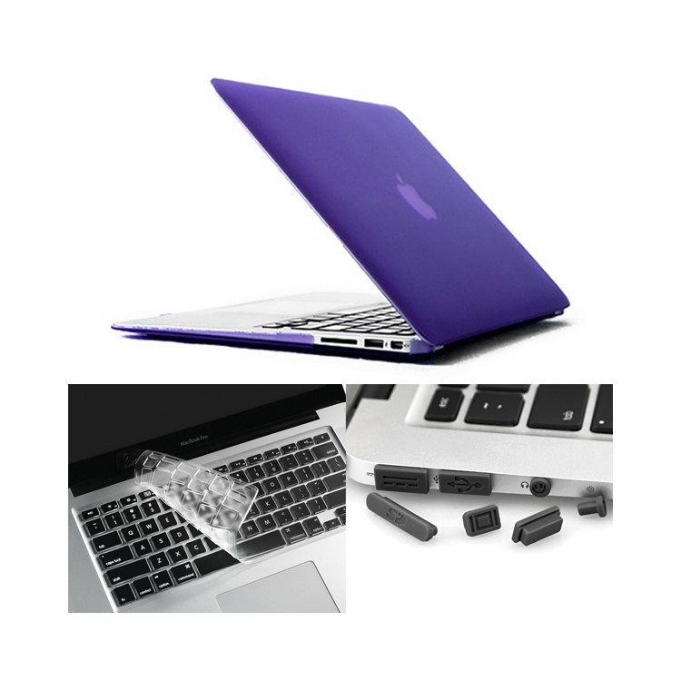 ENKAY Matte Plastic Front & Back Cover for Macbook Air 13.3 Inch w/ TPU Key Board Protector + Anti-dust Plugs - Purple-1