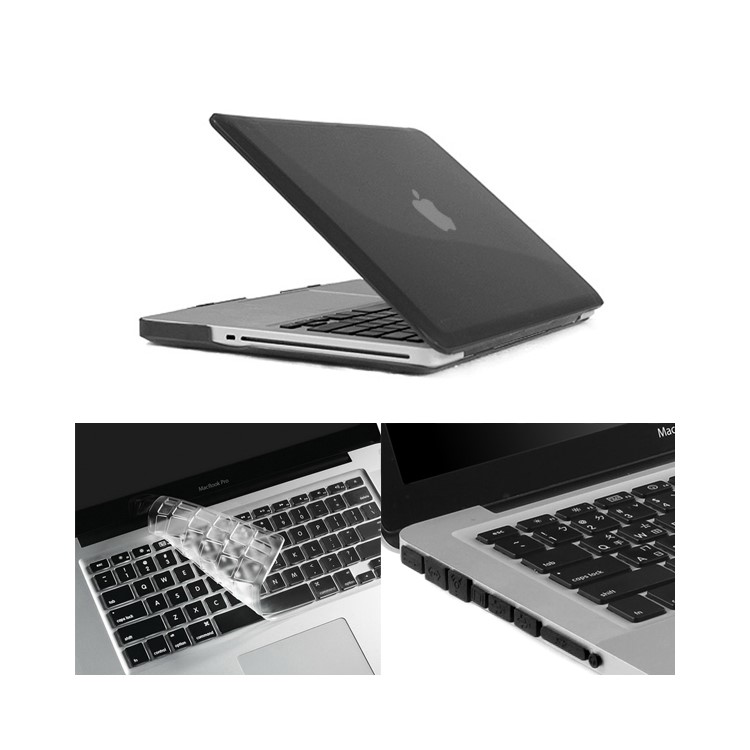ENKAY Crystal Plastic Front & Back Case for Macbook Pro 13.3'' w/ TPU Key Board Protector + Anti-dust Plug - Black-1