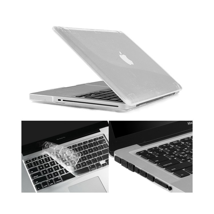 ENKAY Crystal Plastic Front & Back Case for Macbook Pro 13.3'' w/ TPU Key Board Protector + Anti-dust Plugs - Transparent-1