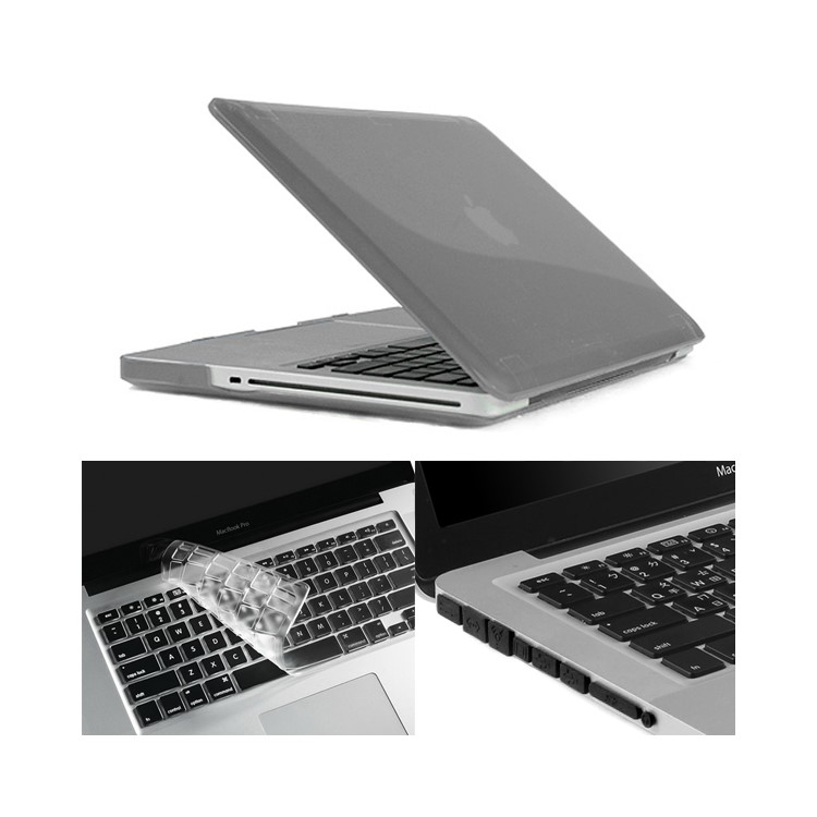 ENKAY Crystal Plastic Front & Back Case for Macbook Pro 13.3'' w/ TPU Key Board Protector + Anti-dust Plugs - Grey-1
