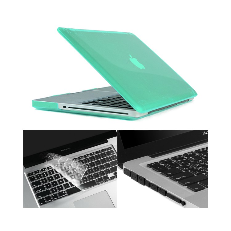 ENKAY Crystal Plastic Front & Back Case for Macbook Pro 13.3'' w/ TPU Key Board Protector + Anti-dust Plugs - Green-1