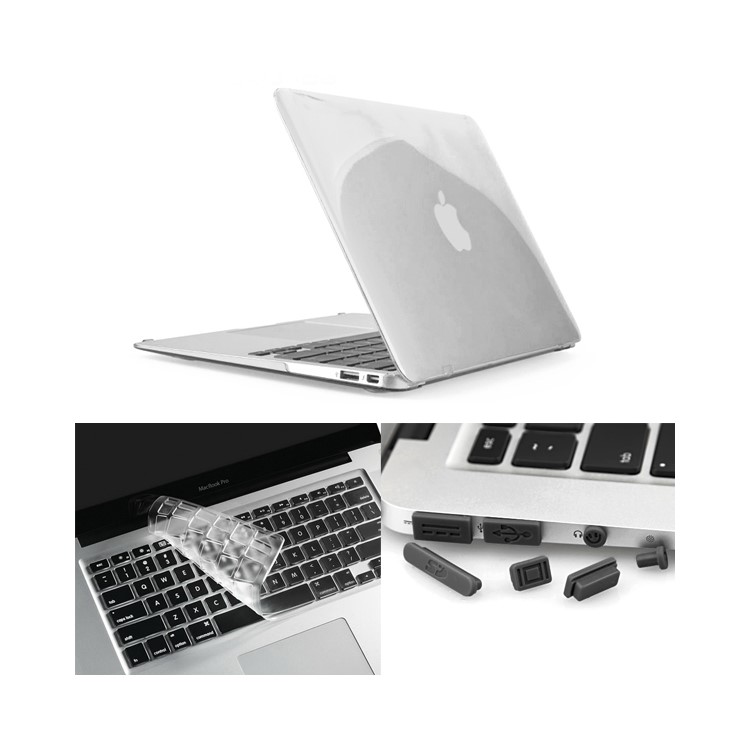 ENKAY Crystal Plastic Front & Back Cover for Macbook Air 13.3'' w/ TPU Key Board Protector + Anti-dust Plugs - Transparent-1