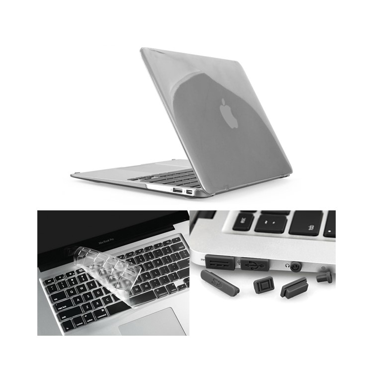 ENKAY Crystal Plastic Front & Back Cover for Macbook Air 13.3'' w/ TPU Key Board Protector + Anti-dust Plugs - Grey-1