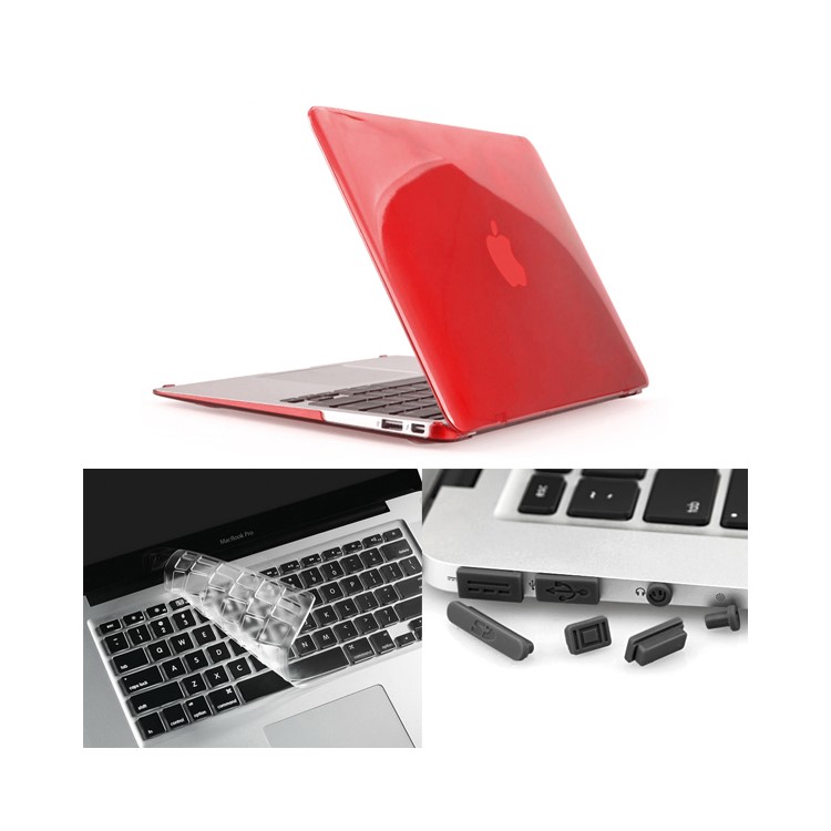 ENKAY Crystal Plastic Front & Back Cover for Macbook Air 13.3'' w/ TPU Key Board Protector + Anti-dust Plugs - Red-1