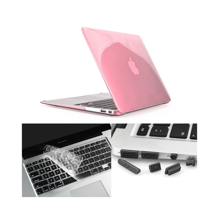 ENKAY Crystal Plastic Front & Back Cover for Macbook Air 13.3'' w/ TPU Key Board Protector + Anti-dust Plugs - Pink-1