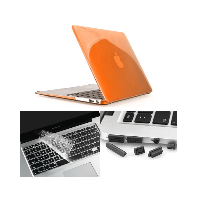 ENKAY Crystal Plastic Front & Back Cover for Macbook Air 13.3'' w/ TPU Key Board Protector + Anti-dust Plugs - Orange-1