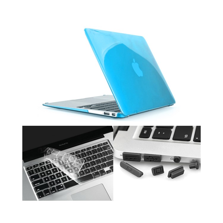 ENKAY Crystal Plastic Front & Back Cover for Macbook Air 13.3'' w/ TPU Key Board Protector + Anti-dust Plugs - Light Blue-1