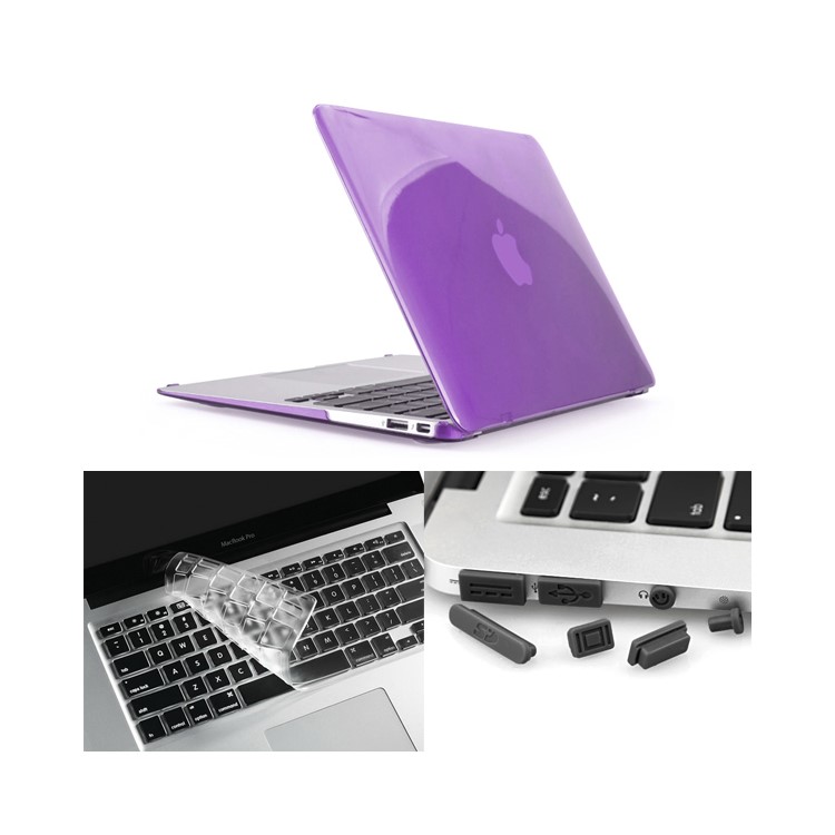 ENKAY Crystal Plastic Front & Back Cover for Macbook Air 13.3'' w/ TPU Key Board Protector + Anti-dust Plugs - Purple-1