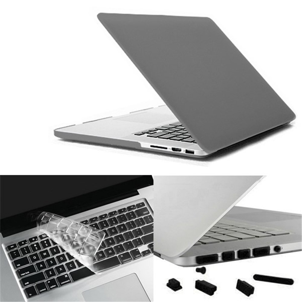 Grey ENKAY Matte Plastic Case + Keyboard Film + Anti-dust Plugs for MacBook Pro 15.4" w/ Retina Display (A1398)-5