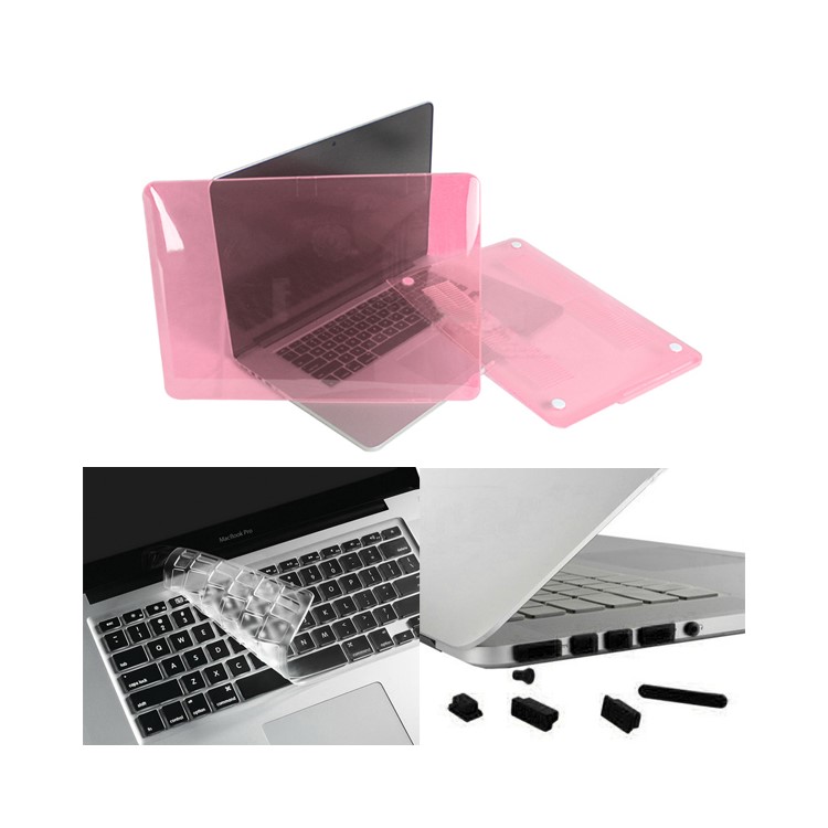 Pink ENKAY for MacBook Pro 15.4" A1398 w/ Retina Display Crystal PC Case + Keyboard Film + Anti-dust Plugs-1