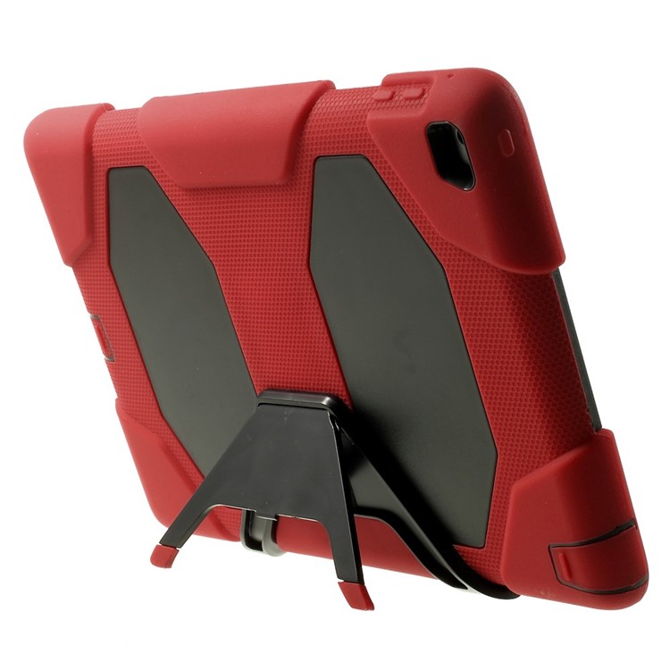 Military Duty PC + Silicone Hybrid Back Cover for iPad Air 2 w/ Kickstand - Red-3