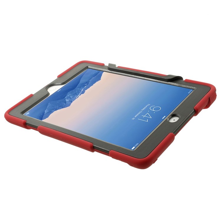 Military Duty PC + Silicone Hybrid Back Cover for iPad Air 2 w/ Kickstand - Red-4