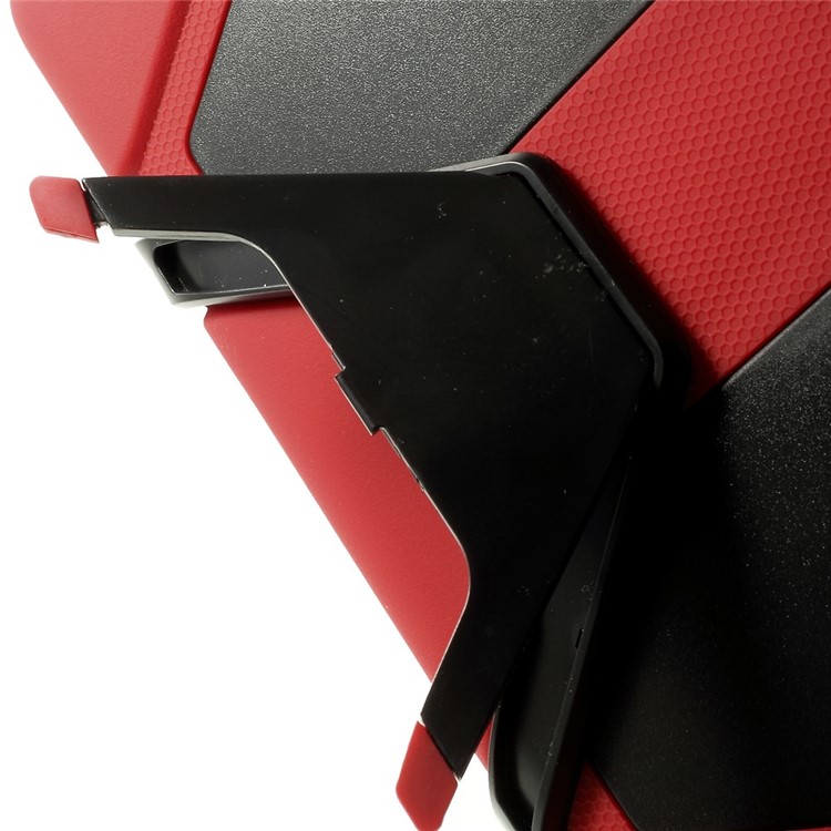 Military Duty PC + Silicone Hybrid Back Cover for iPad Air 2 w/ Kickstand - Red-5