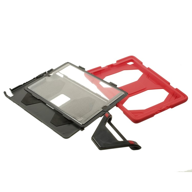 Military Duty PC + Silicone Hybrid Back Cover for iPad Air 2 w/ Kickstand - Red-9