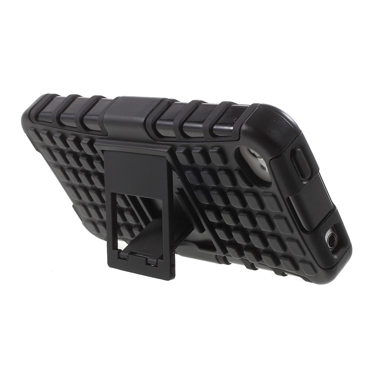 Anti-slip Grid Pattern PC + TPU Hybrid Case for iPhone 4s 4 with Kickstand - Black-4