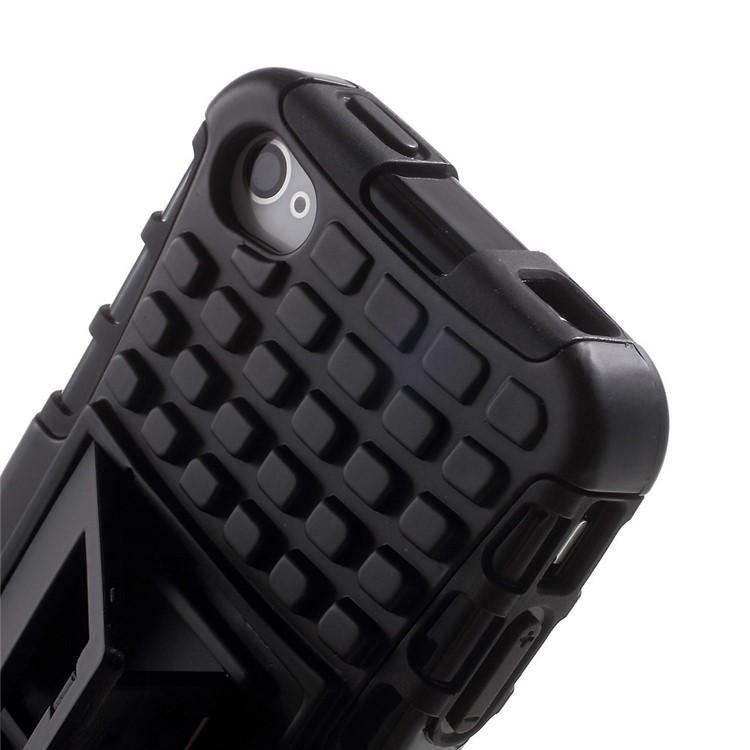 Anti-slip Grid Pattern PC + TPU Hybrid Case for iPhone 4s 4 with Kickstand - Black-7