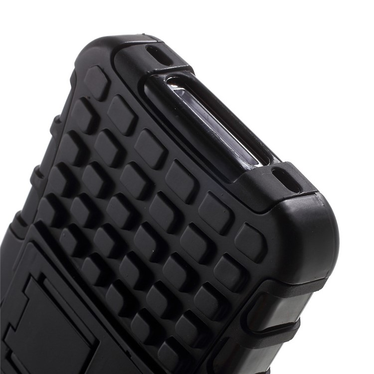 Anti-slip Grid Pattern PC + TPU Hybrid Case for iPhone 4s 4 with Kickstand - Black-9