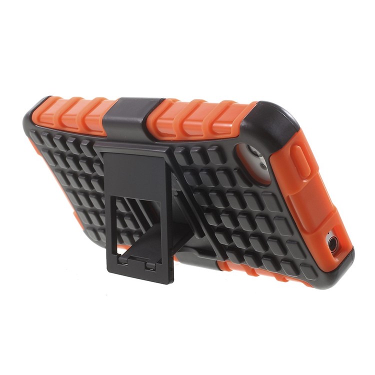Anti-slip Grid Pattern PC + TPU Hybrid Cover Case for iPhone 4s 4 with Kickstand - Orange-4