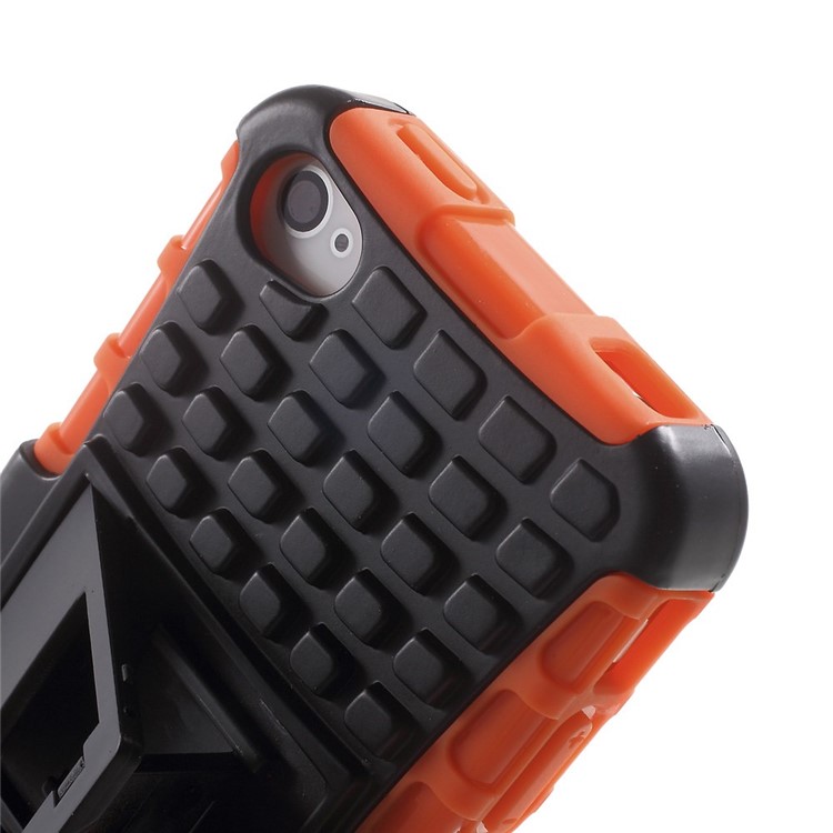 Anti-slip Grid Pattern PC + TPU Hybrid Cover Case for iPhone 4s 4 with Kickstand - Orange-7