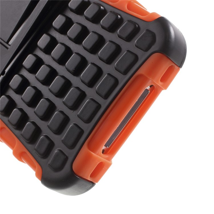 Anti-slip Grid Pattern PC + TPU Hybrid Cover Case for iPhone 4s 4 with Kickstand - Orange-8