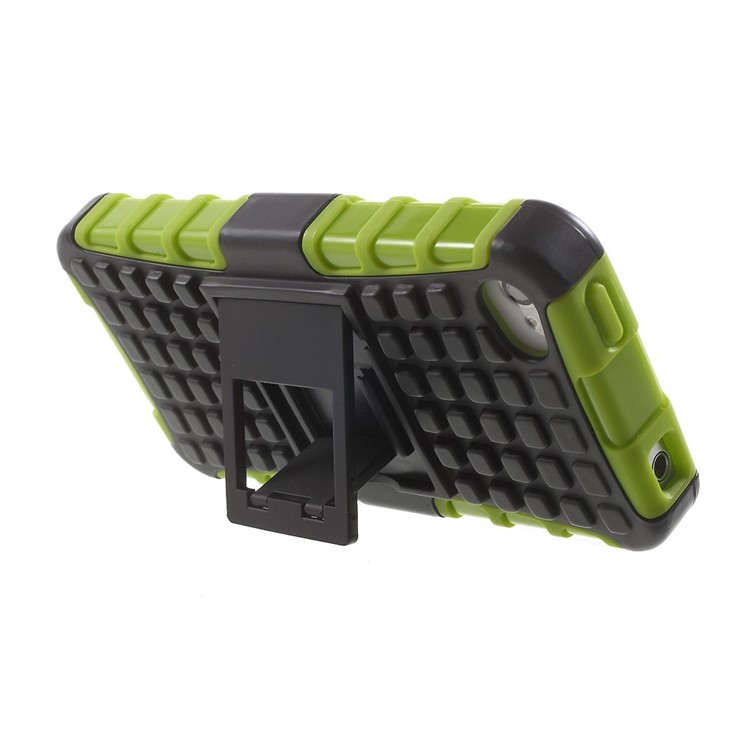 Anti-slip Grid Pattern PC + TPU Hybrid Cover for iPhone 4s 4 with Kickstand - Green-4