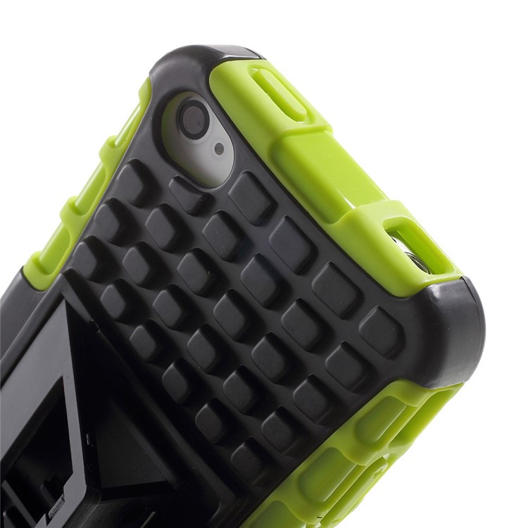 Anti-slip Grid Pattern PC + TPU Hybrid Cover for iPhone 4s 4 with Kickstand - Green-7