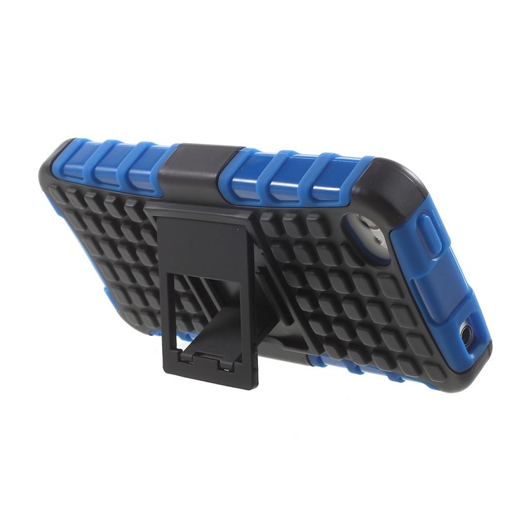 Anti-slip Grid Pattern PC + TPU Hybrid Cover for iPhone 4s 4 with Kickstand - Blue-4