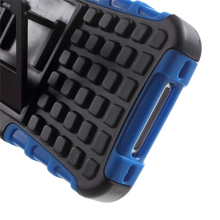 Anti-slip Grid Pattern PC + TPU Hybrid Cover for iPhone 4s 4 with Kickstand - Blue-8