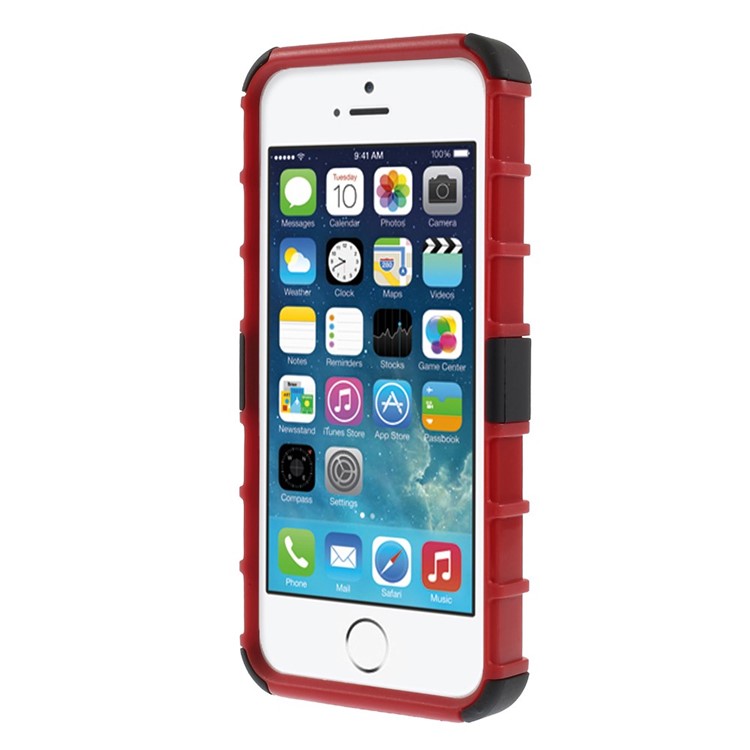 Detachable PC and TPU Cover for iPhone SE 5s 5 with Kickstand - Red-2