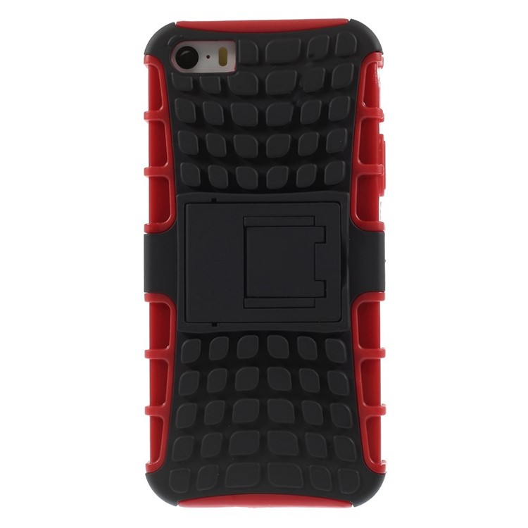 Detachable PC and TPU Cover for iPhone SE 5s 5 with Kickstand - Red-3